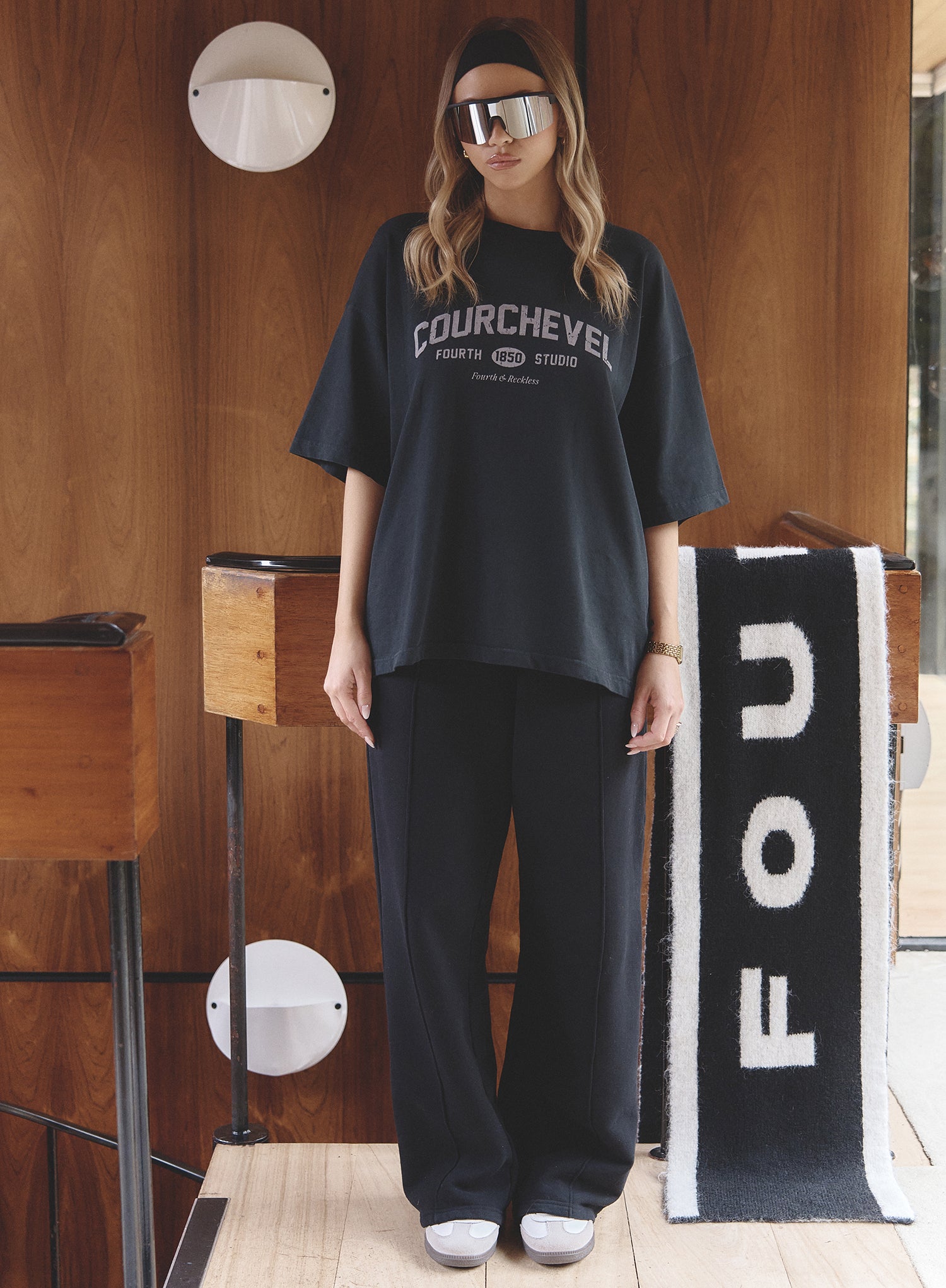 Grey Acid Wash Courchevel Slogan Print T-Shirt